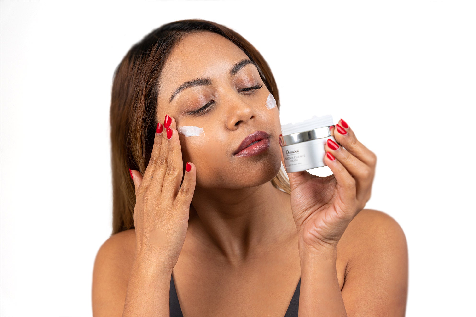 Orsuins skin care model with Placenta Essence Cream